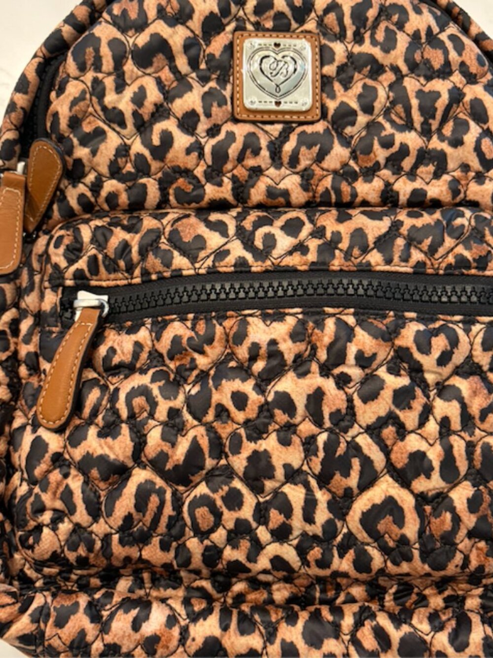 Brighton Kingston Heart Quilted Nylon Leopard Print Backpack NWOT